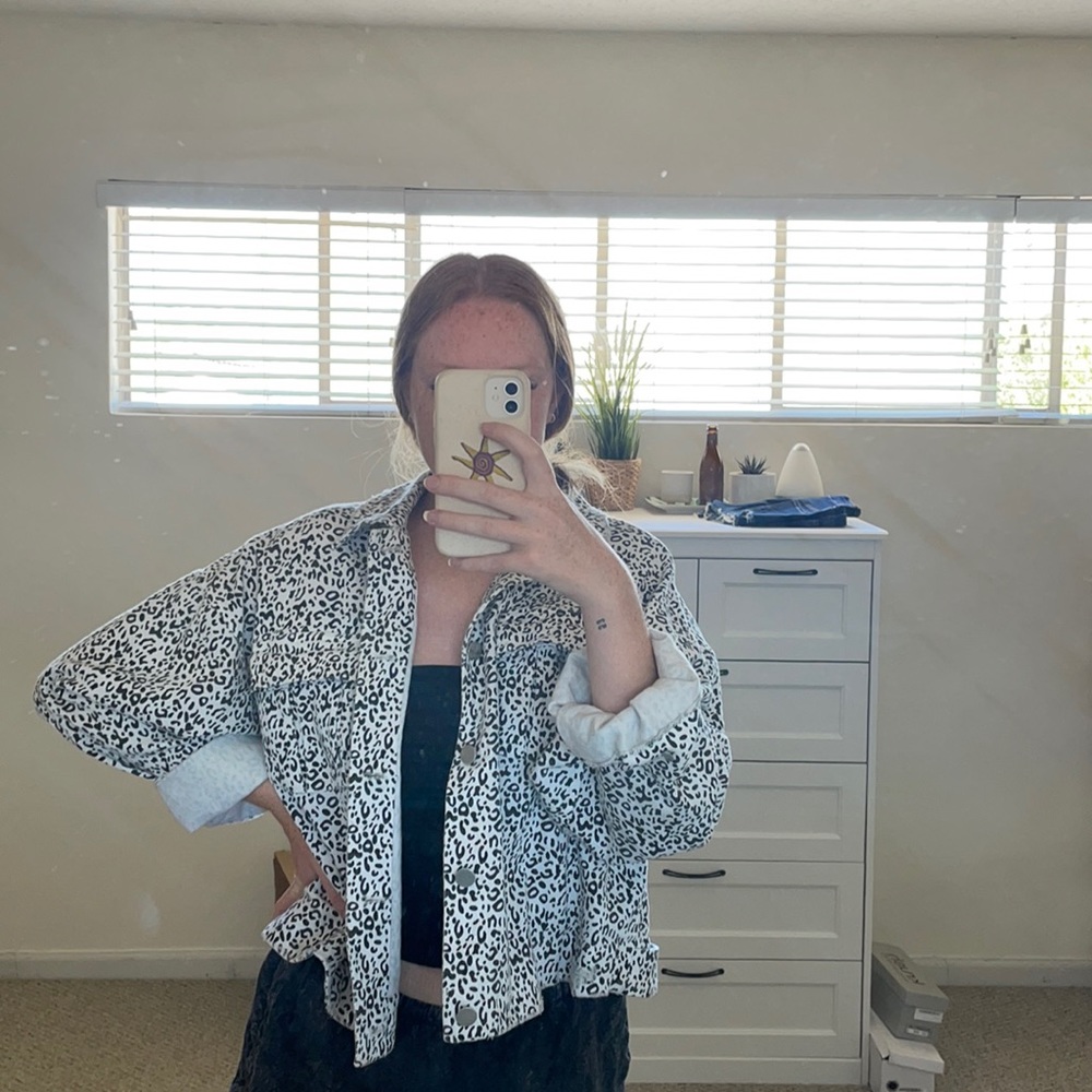 Black and white cheetah jean jacket